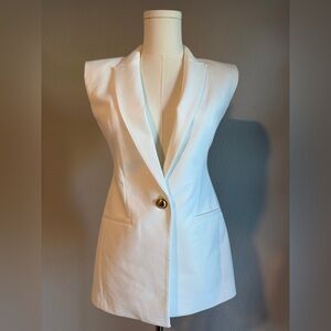 Express White Sleeveless Blazer with Gold Button